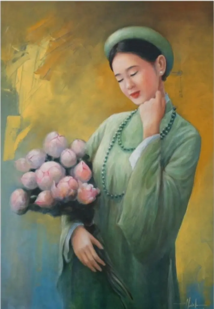 Chez Nguyen team member with lotus flowers