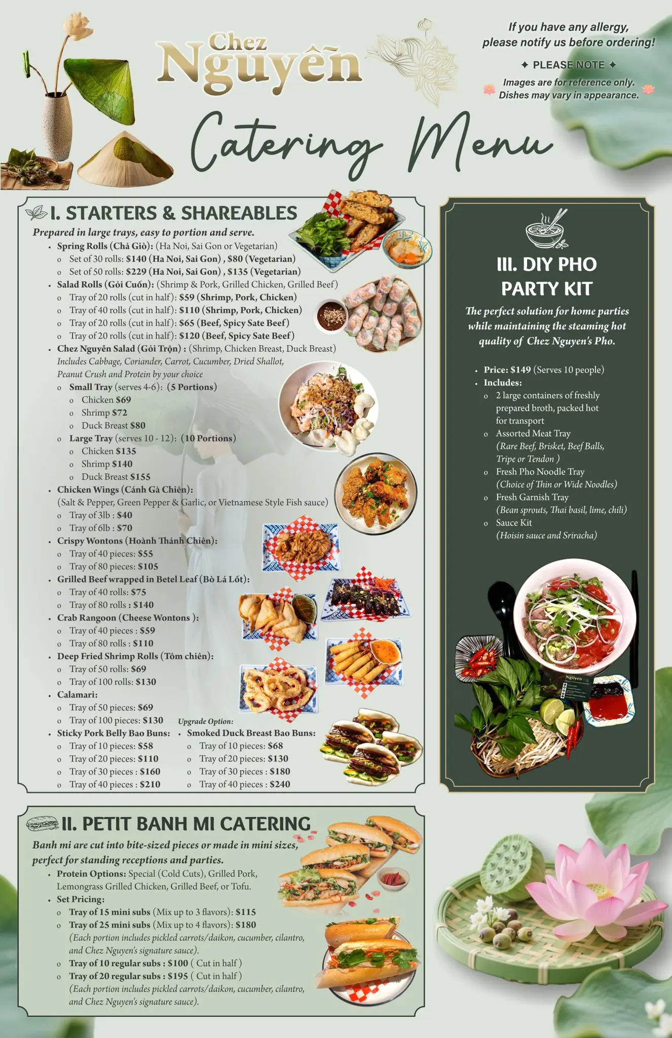 First page of Chez Nguyễn Catering menu